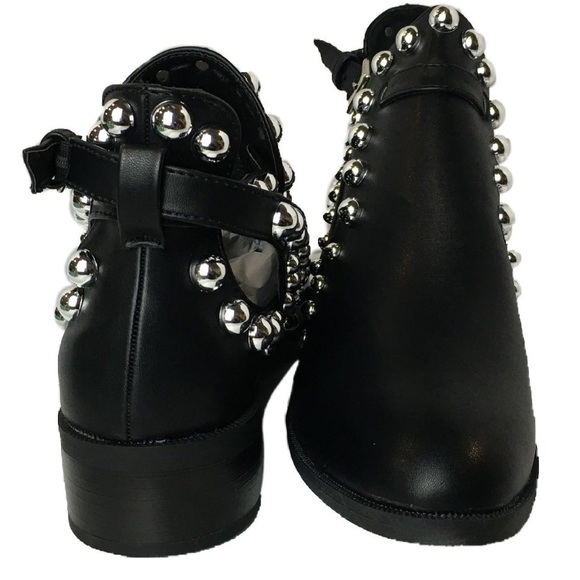 Fersini Italian Leather Ankle Boots Black Studded Booties Cutout Women's 9.5 - Picture 8 of 12
